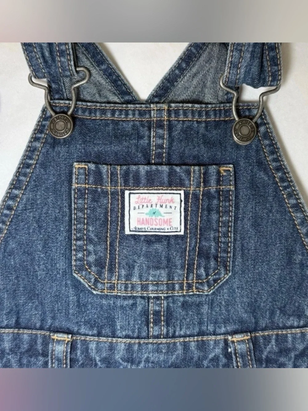 Carter's Boy Overalls Bib Pants US Size 18M Toddler Blue Denim Jean Snap Up